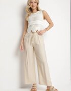 melya by melody Pantaloni bej largi cu talie înaltă decorați cu șnur Fenaris