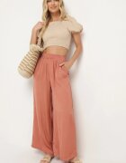 melya by melody Pantaloni Larghi Portocalii cu Vâscoză și Talie Înaltă și Elastic în Talie Kelevevia