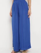 melya by melody Pantaloni Largi Bleumarin din Viscoză și cu Talie Înaltă și cu Elastic în Talie Kelevevia