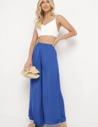 melya by melody Pantaloni Largi Bleumarin din Viscoză și cu Talie Înaltă și cu Elastic în Talie Kelevevia