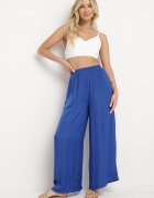 melya by melody Pantaloni Largi Bleumarin din Viscoză și cu Talie Înaltă și cu Elastic în Talie Kelevevia