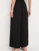 melya by melody Pantaloni Largi Negri din Viscoză cu Talie Înaltă și Elastic în Talie Kelevevia