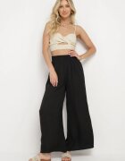 melya by melody Pantaloni Largi Negri din Viscoză cu Talie Înaltă și Elastic în Talie Kelevevia