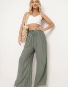 melya by melody Pantaloni Largi Verde Închis din Viscoză cu Buzunare Rowalle