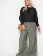 melya by melody Pantaloni Largi Verde Închis din Viscoză cu Buzunare Rowalle