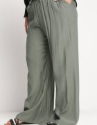 melya by melody Pantaloni Largi Verde Închis din Viscoză cu Buzunare Rowalle