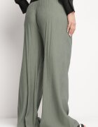 melya by melody Pantaloni Largi Verde Închis din Viscoză cu Buzunare Rowalle