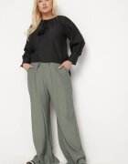 melya by melody Pantaloni Largi Verde Închis din Viscoză cu Buzunare Rowalle