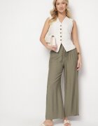 melya by melody Pantaloni Largi Verzi cu Talie Înaltă Decorați cu Șnur Fenaris