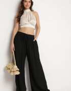 melya by melody Pantaloni Negri Largi din Viscoză cu Buzunare Rowalle