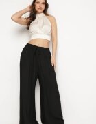 melya by melody Pantaloni Negri Largi din Viscoză cu Buzunare Rowalle