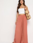 melya by melody Pantaloni portocalii din viscoză și talie înaltă și elastic în talie Kelevevia