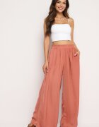 melya by melody Pantaloni portocalii din viscoză și talie înaltă și elastic în talie Kelevevia