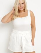 melya by melody Pantaloni scurți albi din bumbac cu elastic în talie și curea din material Melluna