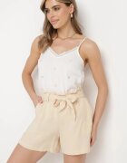melya by melody Pantaloni scurți Bej din bumbac cu elastic în talie și curea din material Fioara