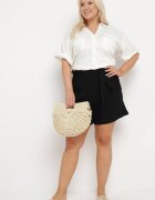 melya by melody Pantaloni scurți Negri din Bumbac cu Elastic în Talie și Curea din Material Melluna