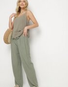 melya by melody Pantaloni Verde cu In cu croială dreaptă cu cordon în talie și talie înaltă Linalietia