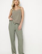 melya by melody Pantaloni Verde cu In cu croială dreaptă cu cordon în talie și talie înaltă Linalietia