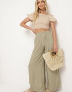 melya by melody Pantaloni Verzi Larghi din viscoză cu talie înaltă și elastic în talie Kelevevia