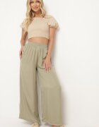 melya by melody Pantaloni Verzi Larghi din viscoză cu talie înaltă și elastic în talie Kelevevia
