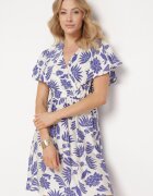 melya by melody Rochie Alb-Bleumarin cu Decolteu petrecut și Elastic în talie cu Imprimeu floral Nelliera
