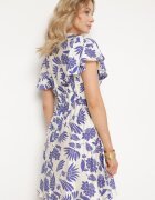 melya by melody Rochie Alb-Bleumarin cu Decolteu petrecut și Elastic în talie cu Imprimeu floral Nelliera