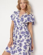 melya by melody Rochie Alb-Bleumarin cu Decolteu petrecut și Elastic în talie cu Imprimeu floral Nelliera