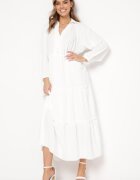 melya by melody Rochie Albă Maxi Evazată cu Guler și Volane Eweneme
