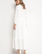 melya by melody Rochie Albă Maxi Evazată cu Guler și Volane Eweneme