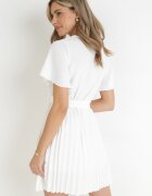 melya by melody Rochie Albă Plisată cu Decolteu petrecut Zamiya
