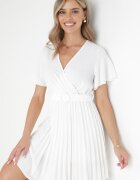 melya by melody Rochie Albă Plisată cu Decolteu petrecut Zamiya