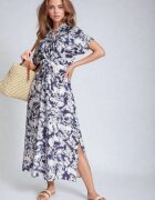 melya by melody Rochie Albastră-Albă Cambrată cu elastic în talie închisă cu nasturi Nasica