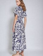 melya by melody Rochie Albastră-Albă Cambrată cu elastic în talie închisă cu nasturi Nasica