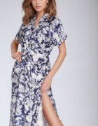 melya by melody Rochie Albastră-Albă Cambrată cu elastic în talie închisă cu nasturi Nasica