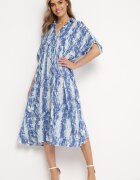 melya by melody Rochie Albastră cu bust tip cămașă din Viscoză cu Model Abstract Navila
