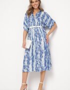 melya by melody Rochie Albastră cu bust tip cămașă din Viscoză cu Model Abstract Navila