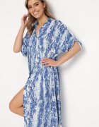 melya by melody Rochie Albastră cu bust tip cămașă din Viscoză cu Model Abstract Navila
