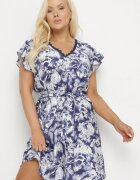 melya by melody Rochie Albastră din Vâscoză și In Tip cutie cu Legătură în Talie cu Model Abstract Toleira