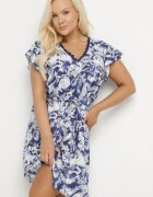 melya by melody Rochie Albastră din Vâscoză și In Tip cutie cu Legătură în Talie cu Model Abstract Toleira