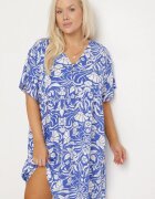 melya by melody Rochie albastră dreaptă din viscoză cu flori cu nasturi Liramiree