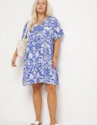 melya by melody Rochie albastră dreaptă din viscoză cu flori cu nasturi Liramiree