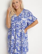melya by melody Rochie albastră dreaptă din viscoză cu flori cu nasturi Liramiree