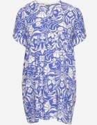 melya by melody Rochie albastră dreaptă din viscoză cu flori cu nasturi Liramiree
