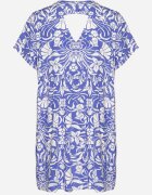 melya by melody Rochie albastră dreaptă din viscoză cu flori cu nasturi Liramiree
