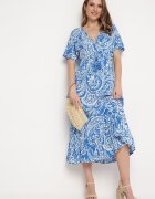melya by melody Rochie Albastră în stil Boho cu elastic în talie și ciucuri Wornima
