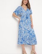 melya by melody Rochie Albastră în stil Boho cu elastic în talie și ciucuri Wornima