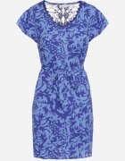melya by melody Rochie Albastru și Bleumarin cu Mânecă Scurtă Decorată cu Plasă la Decolteu cu Curea din Material Textil Meada