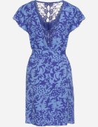 melya by melody Rochie Albastru și Bleumarin cu Mânecă Scurtă Decorată cu Plasă la Decolteu cu Curea din Material Textil Meada