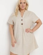 melya by melody Rochie Bej cu In tip cutie cu Mânecă Scurtă și Nasturi Effienu