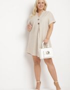 melya by melody Rochie Bej cu In tip cutie cu Mânecă Scurtă și Nasturi Effienu